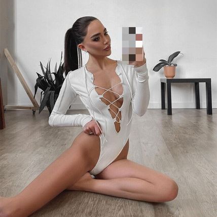 Women's Bodysuit Sexy Summer Openwork Slim Temperament Solid Color Long Sleeves