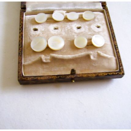 Vintage 8 Mother of Pearl Collar Studs Men's Dress Shirt Shell Original Box