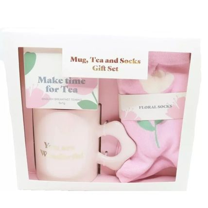 Pink Mug Tea & Socks Gift Set Boxed 17.5 CM You are Wonderful Mothers Day Gift