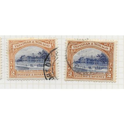 TRINIDAD & TOBAGO 1935 IMPERIAL COLLEGE AGRICULTURE SHADES x2 SG231a USED