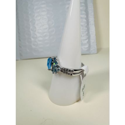 NWT Bomb Party Sz8 Revealed BP Ring Fashion Jewelry RBP Blue Clusters Rhodium Pl