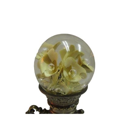 Vintage Brass Glass Globe Terrarium Lamp Accent Lightup White Roses Lantern Rare