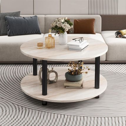 23.6" round Coffee Table, 2-Tier Small Circle Coffee Table with Storage, Modern