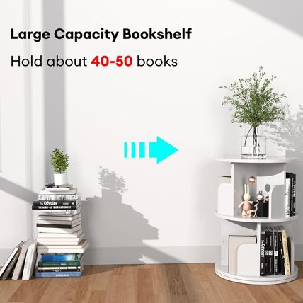 Nidouillet Rotating Bookshelf, Revolving Bookcase 360 Display round Bookshelf Na