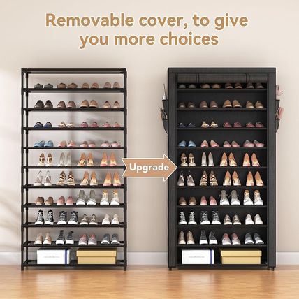 ROJASOP 10 Tier Shoe Rack with Covers,Large Capacity Stackable Tall Shoe Shelf S