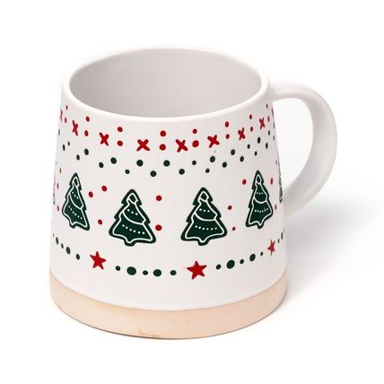 Christmas Tree Stoneware Mug 9 CM &Boxed Decorated Sticth Pattern Gift Festive