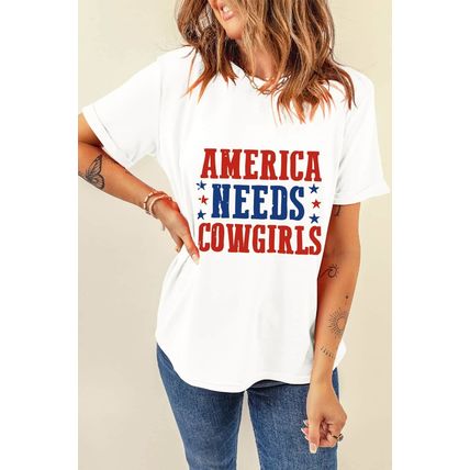 White America Needs Cowgirls Crew Neck Graphic Tee