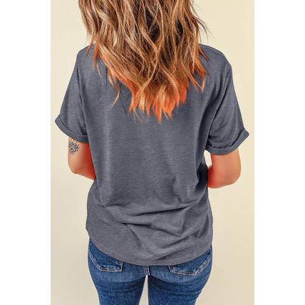 Gray Casual Plain Crew Neck Tee
