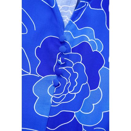 Blue Floral Ruffled Hem V Neck Short Sleeve Flowy Mini Dress
