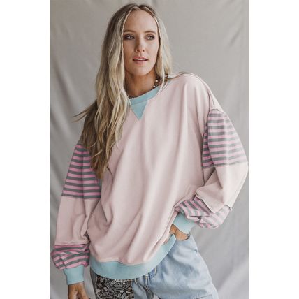 Delicacy Striped Colorblock Patchwork Drop Shoulder Sweatshirt
