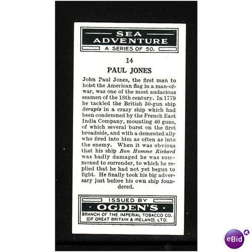 Ogden's Cigarette Card 1939 Sea Adventure No 14 Paul Jones Fine Mint