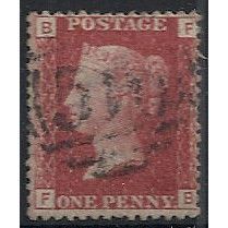 1858 SG43 1d Red Plate 92 Check Letters "FB" Fine Used.