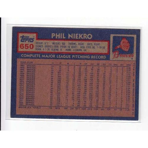1984 Topps Phil Niekro baseball card #650 -HOF- Braves