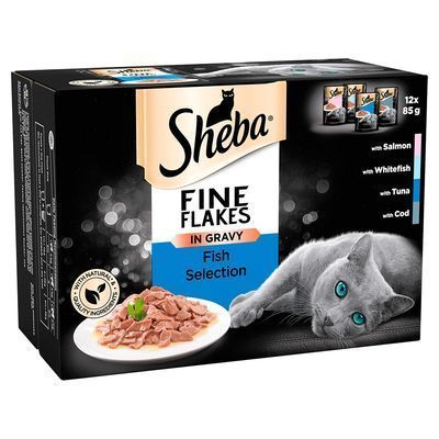 Sheba Pouches Fine Flakes 48 x 85g Fish Collection in Gravy