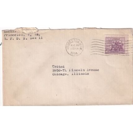 United States 1934 Princeton WVA-Chicago ILL Cover Princeton cancel typed VGC