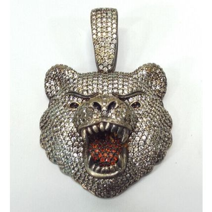 Bear Face Pendant White Fake CZ & Red Rubies Men's Hip-Hop Fine Pendant FAKE