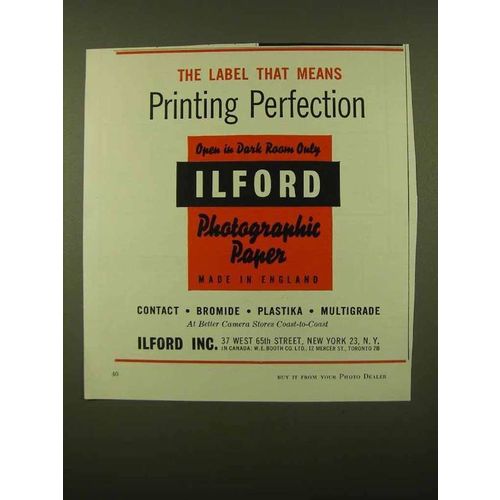 1958 Ilford Photographic Paper Ad - Printing Perfection