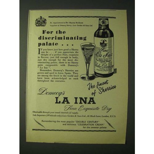 1958 Domecq La Ina Sherry Ad - For the discriminating palate