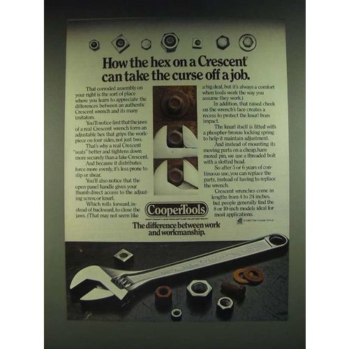 1985 CooperTools Crescent Wrench Ad - How the hex on a Crescent Can take the