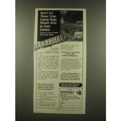 1985 Mantis Spray Mate Ad - Crop-Eating Bugs