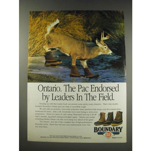 1991 Red Ball Boundary Ontario Boots Ad - Ontario. The Pac Endorsed by Leader