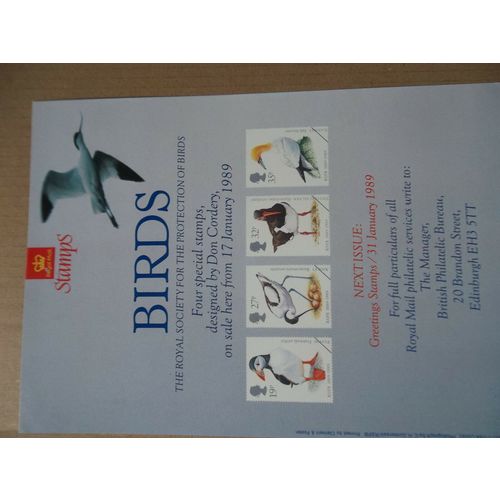 ROYAL MAIL A4 POST OFFICE POSTER 1989 RSPB BIRDS PUFFIN AVOCET GANNET