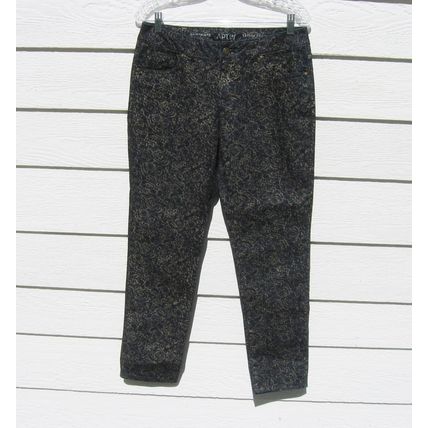 Womens Apt. 9 Navy Blue Jean 33 Waist Gold Stencil Skinny Leg EUC Print Pants