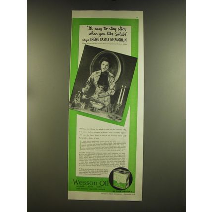 1939 Wesson Oil Advertisement - Irene Castle McLaughlin - It's easy to stay slim