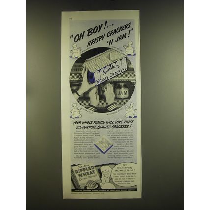 1939 Sunshine Krispy Crackers Ad - Oh Boy!.. Krispy crackers 'n jam!