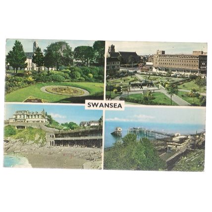 multiview, SWANSEA, GLAMORGAN, WALES. used vintage postcard 1970 postmark #