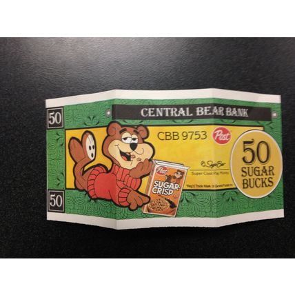 Central Bear Bank Sugar Bear Crisp money bucks 50 POST play money
