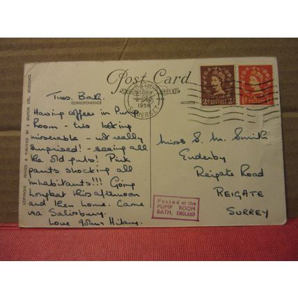 THE ROMAN BATH & ABBEY, BATH by Jefferey Cook artist . used postcard 1958 pm =