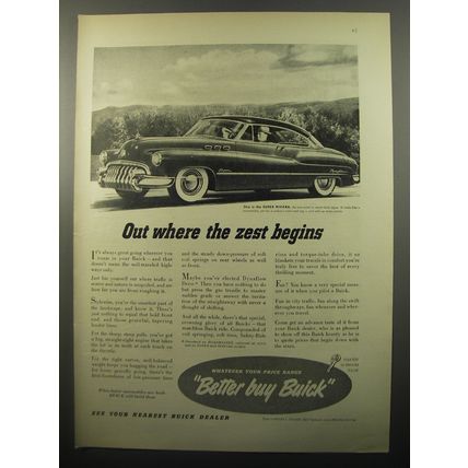 1950 Buick Super Riviera Car Ad - Out where the zest begins