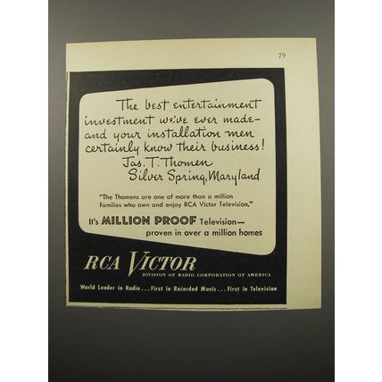 1950 RCA Victor Television Ad - The best entertainment investment