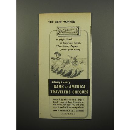 1950 Bank of America Travelers Cheques Ad - In frigid North or South seas