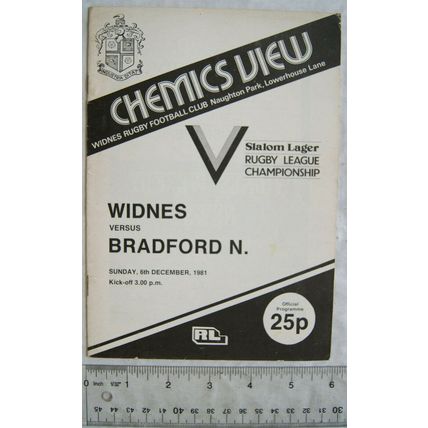 1981 programme Widnes v. Bradford Northern, 6/12