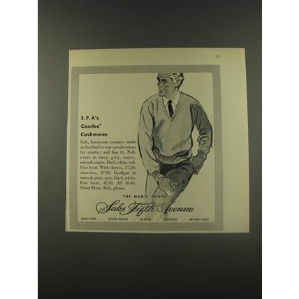 1956 Saks Fifth Avenue Fashion Ad - S.F.A's Caerlee Cashmeres