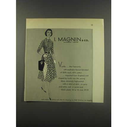 1956 I. Magnin & Co. Viyella Dress by Lords Advertisement