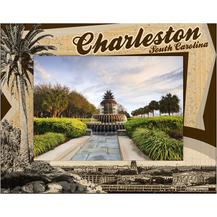 Charleston South Carolina with Palm Tree Laser Engraved Wood Picture Frame 3 x 5