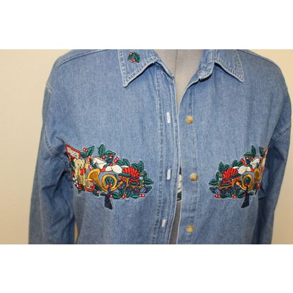Bobbie Brown Denim Shirt, Christmas Embroidery, M