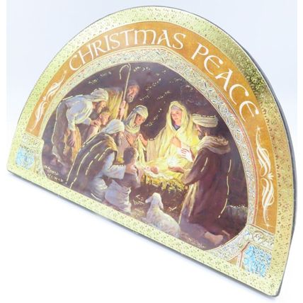 Nativity Scene Tea Light Holder Round Glass 12.5 Christmas Gift Holiday Home