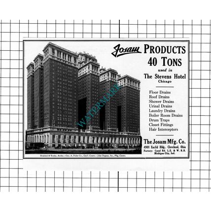 The Stevens Hotel Chicago Josam Cleveland Ohio Advert - 1927 Clipping / Print