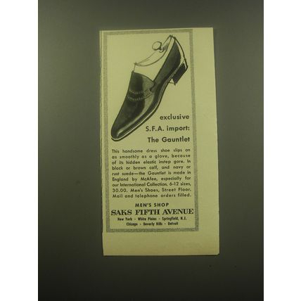 1959 Saks Fifth Avenue Shoes Ad - Exclusive S.F.A. import: The Gauntlet