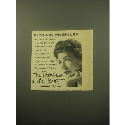 1959 Viking Book Advertisement - The Province of the Heart by Phyllis McGinley