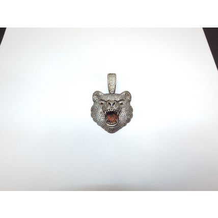 Bear Face Pendant White Fake CZ & Red Rubies Men's Hip-Hop Fine Pendant FAKE