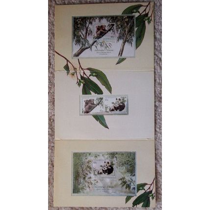 Australia China cooperation 1995 koala and panda presentation set and MS x 2