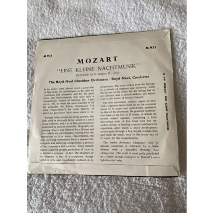 33 rpm 7” Vinyl MOZART "Eine Kleine Nachtmusik" Boyd Neel Chamber Orchestra