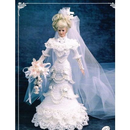 Annie's Attic Crochet booklet 1996 Bride doll Gown 11 1/2" Fashion Doll