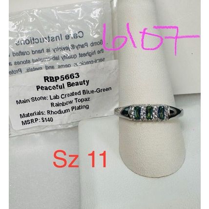 NIB Bomb Party Sz11 BP Ring RBP5663 Peaceful Beauty LC Blue/Green Rainbow Topaz