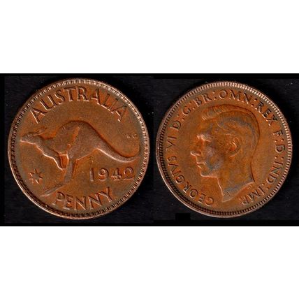 Australia One Penny 1942 Used Coin 1d Geo VI Kangaroo